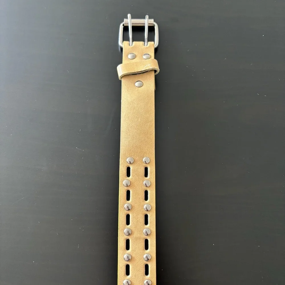 Vintage Punk Leather Belt Tan Silver Studded XL‎ 42